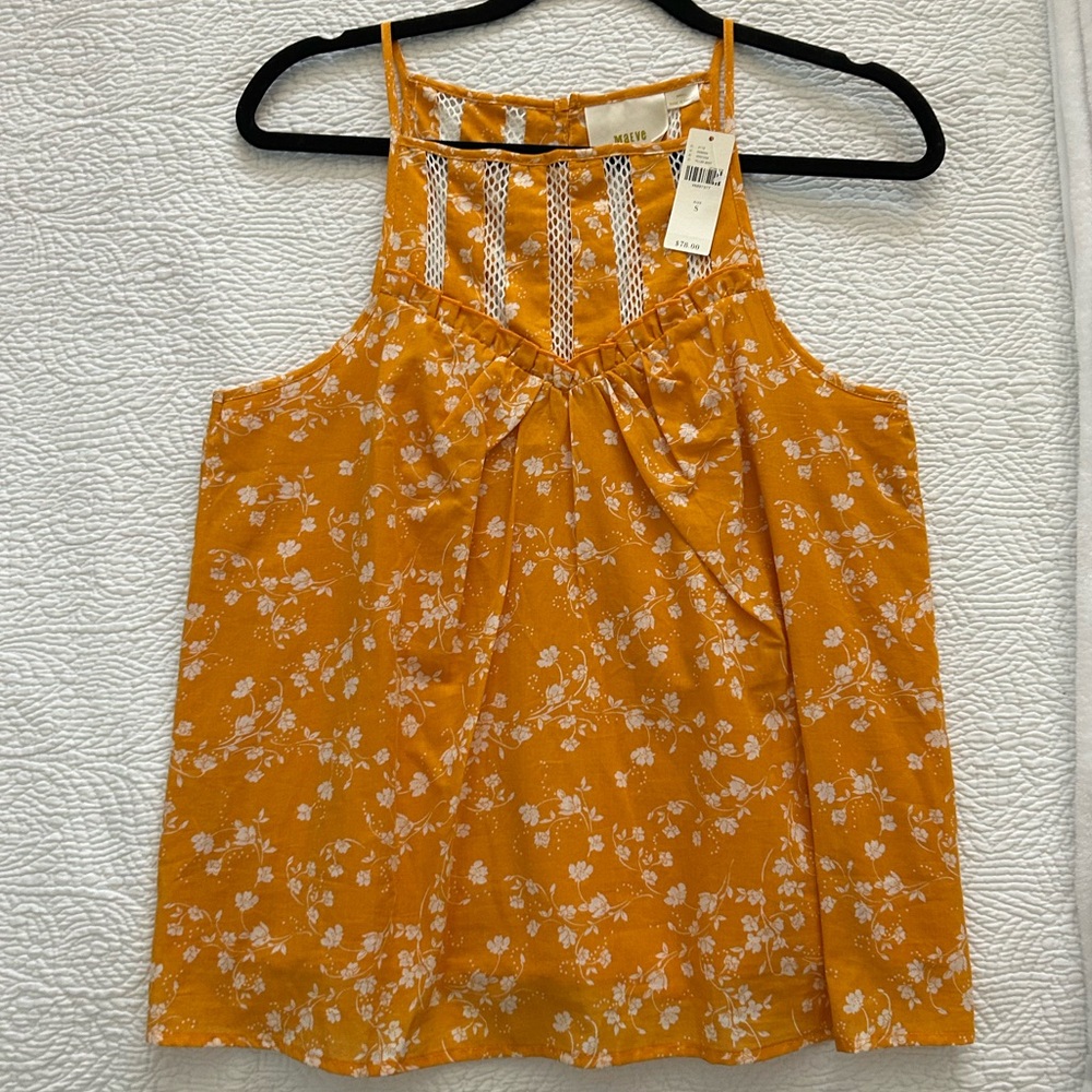 NWT Maeve Mustard Floral Tank with Lace Yoke